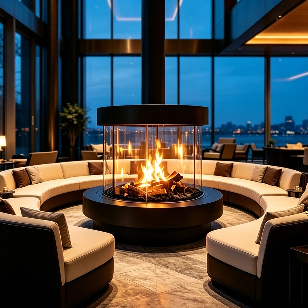 High Heating Efficiency Freestanding Close Hearth Stove 360 Degree Full View Real Flame Indoor Wood Burning Fireplace