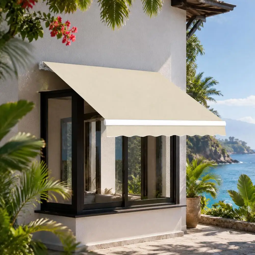 Telo parasole beige 3x2,5 m, tessuto di ricambio in tela per balconi e terrazze, resistente, traspirante, soluzione per ombreggiare patio e giardino, ideale per tende da sole.