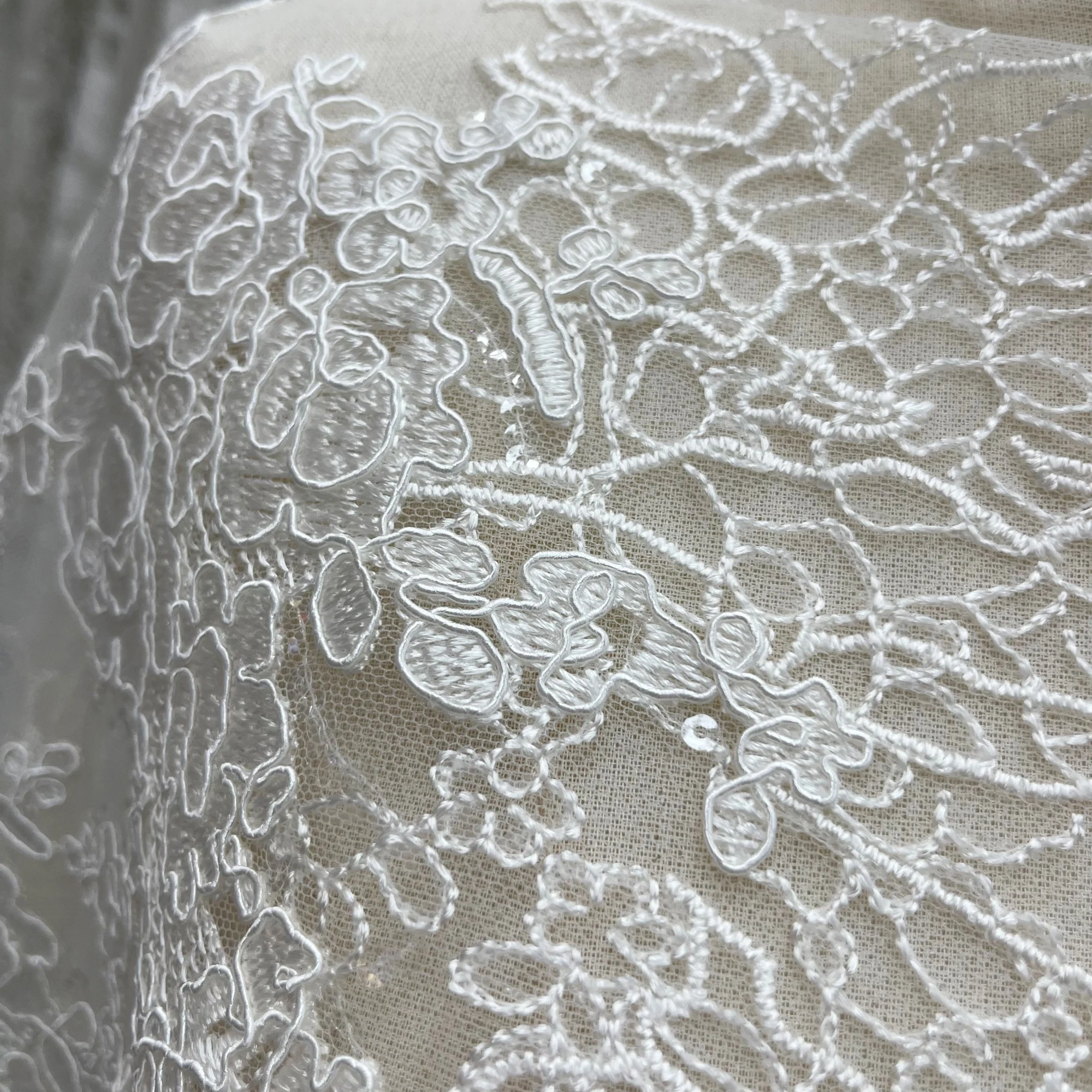 New trendy sequined tulle embroidery, suitable for wedding dress fabrics, custom-made women's clothing fabrics