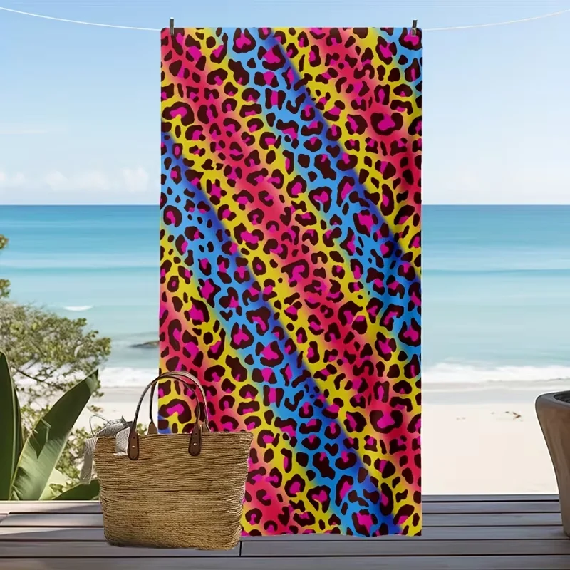 Stylish Leopard Print Black Wave Beach Towel Oversized Quick Dry Absorbent Towel Modern Animal Leopard Print Beach Blanket