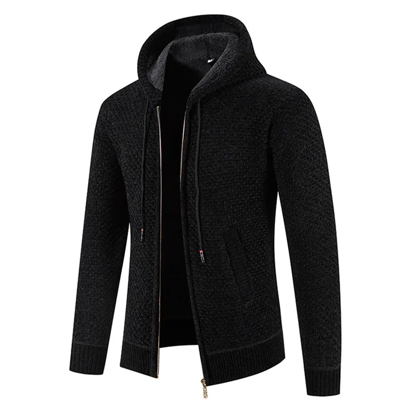 High Quality Winter Men Cardigan Sweater Thick Warm Hooded Casual Sweatercoat Mens Solid Zipper Knitted Cardigan Sweaters Men