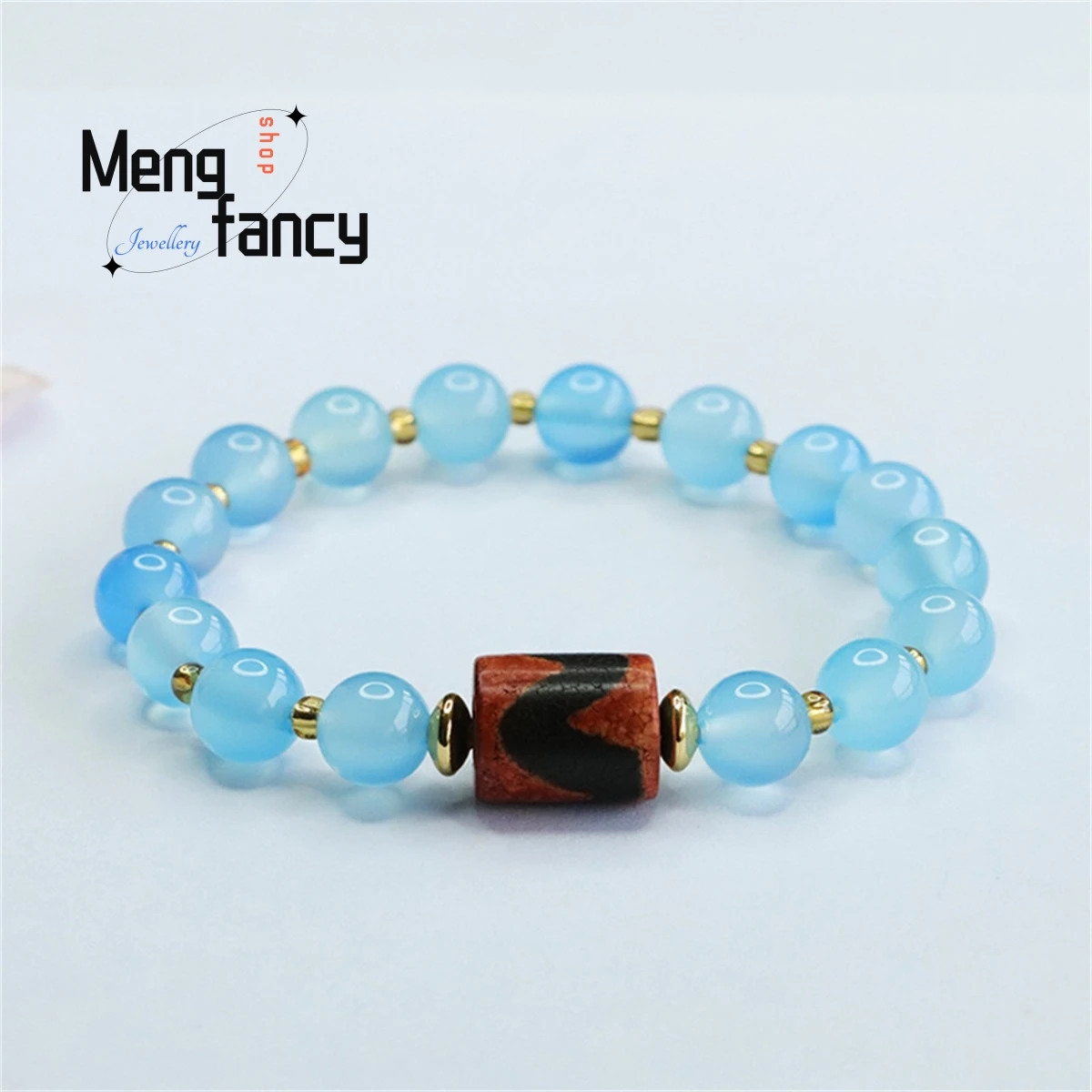 

Natural Glacier Blue Chalcedony Tiger Teeth Tianzhu Agate Bead String Bracelet Charm Personalized Fashion Versatile Fine Jewelry