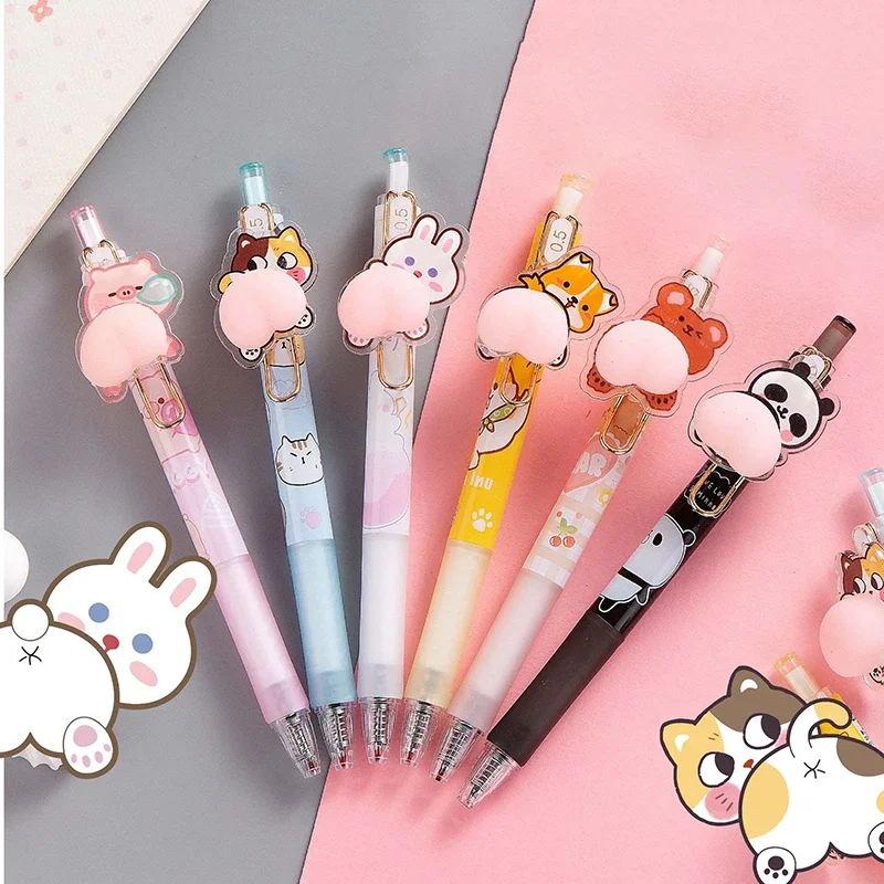 Kawaii Soft Butt Gel Pens Cute Cartoon Neutral Pens Korean 0.5mm Black Ink Signature Pens Stationery Cute School Supplies