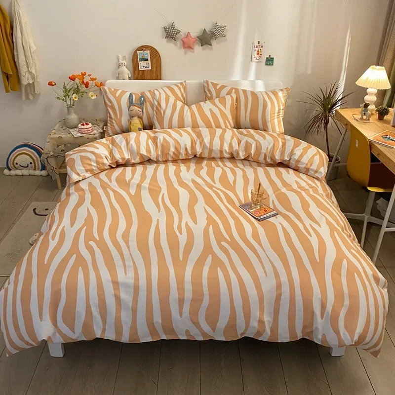 Spring Black Zebra Stripe Bedding Set 100%Cotton Heart Leopard Duvet Cover Bedlinen Bedclothes Modern Four Season Home Textile