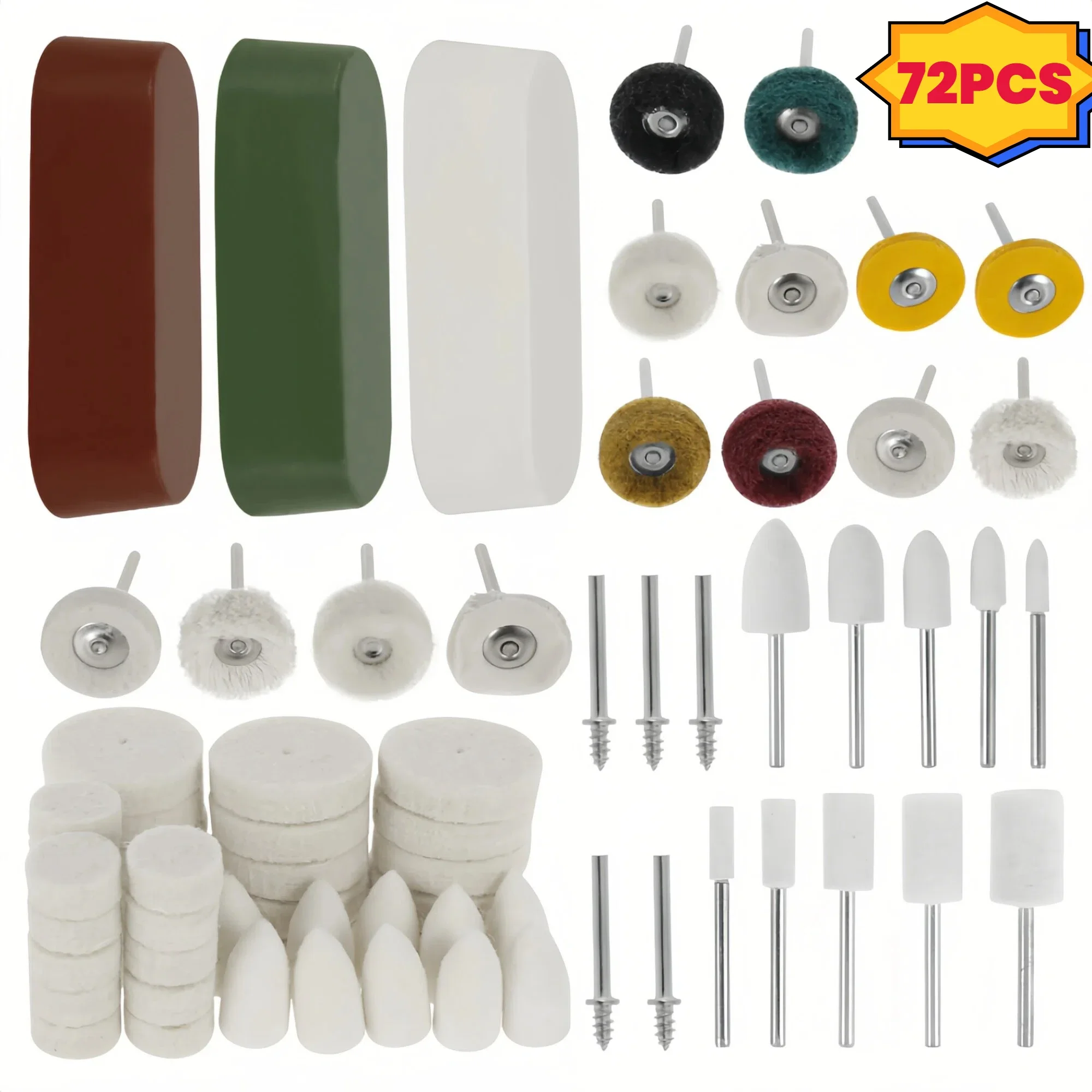 72 PCS Buffing Wheel Polishing Kit 1/8 Inch Shank Abrasive Polishing Wheel Set Rotary Tool Accessories for Jewelry Glass Metal
