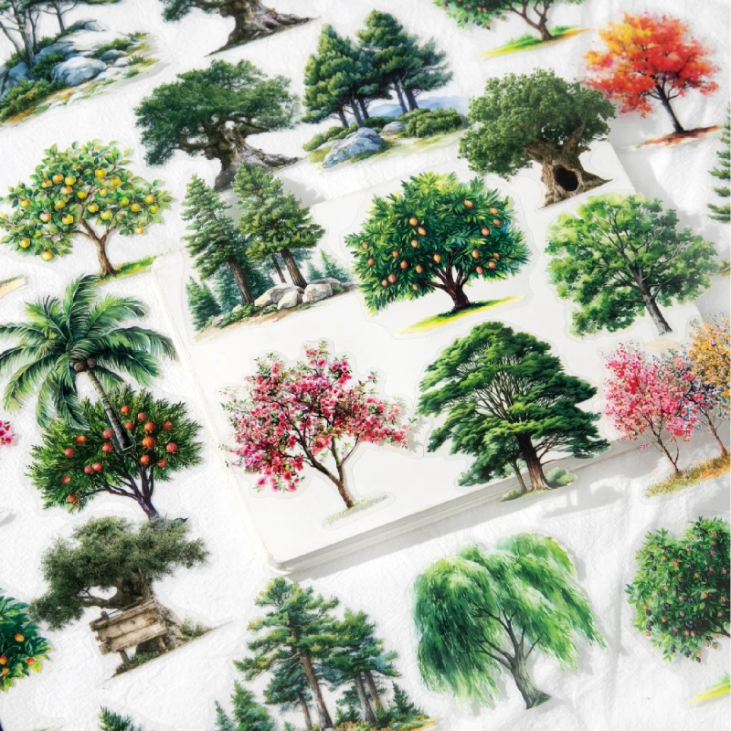 30 autocollants PET de la série Forêt Romantique, thème paysage boisé, faits à la main, pour scrapbooking, journal, carnet, collage, décoration