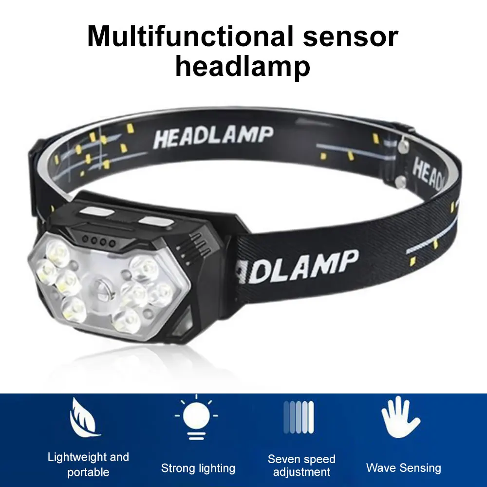 

9 LED Strong Light Headlamp USB Rechargeable Motion Sensor Headlight Portable Fishing Camping Outdoor Head Lamp Work Flashlight