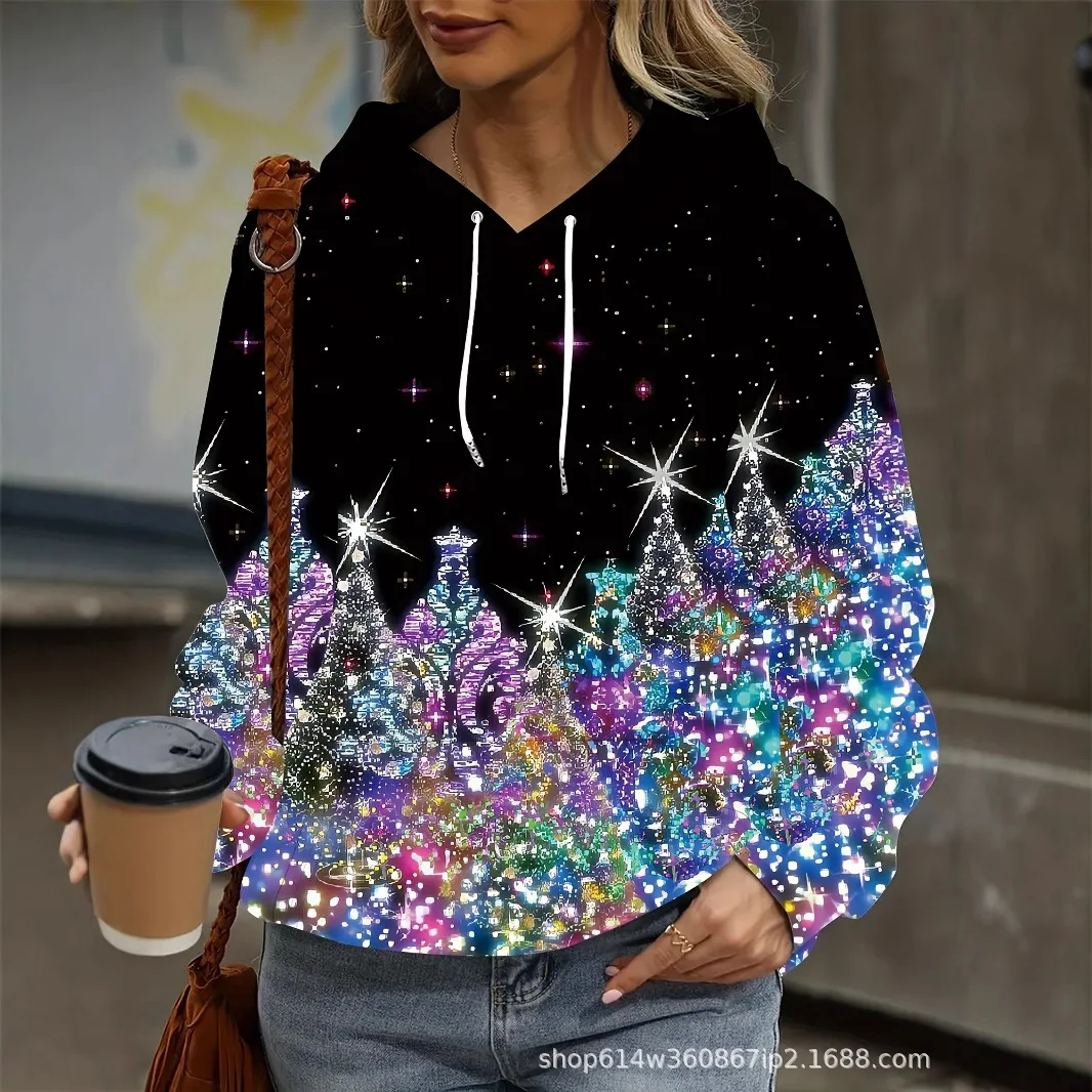 European and American women's Christmas themed snowman 3D printed hooded sweatshirt casual style with hat long sleeved sweatshir