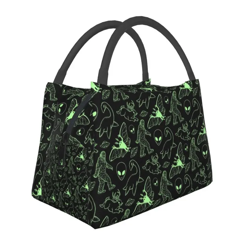 Alien Cryptid Pattern Insulated Lunch Tote Bag for Women Monster Portable Cooler Thermal Bento Box Outdoor Camping Travel