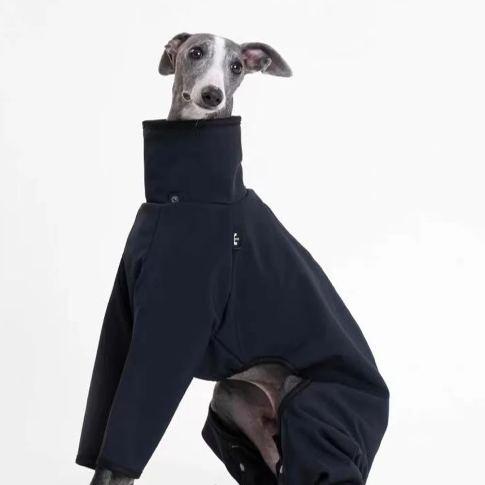 

Luxury Black Windproof WaterProof Winter Jacket for Italy Greyhound Thick Warm 4-Legged Coat for Small Mid Large Whippet Dogs
