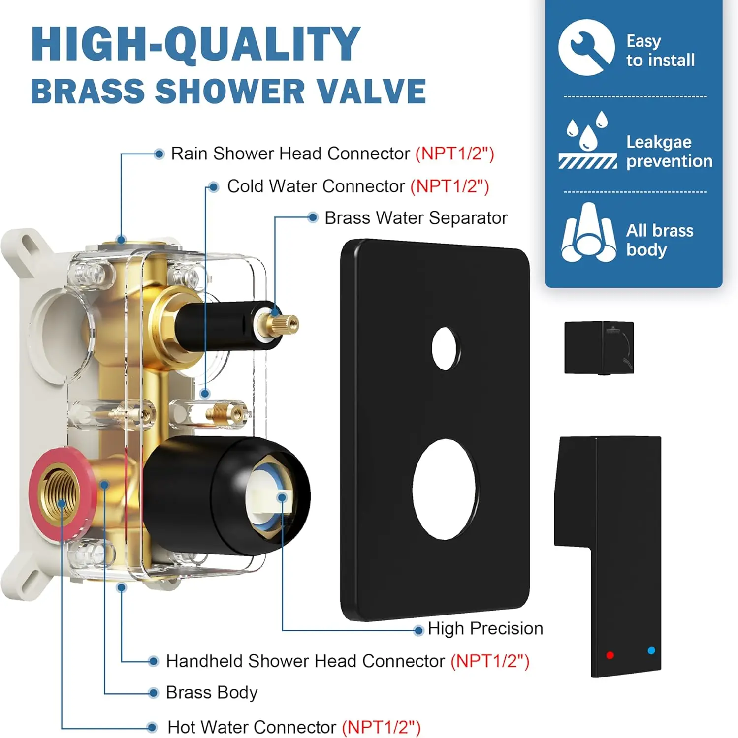 Matte Black Shower System with 10-Inch Rain Head and Handheld Spray, High-Pressure Wall Mounted Set