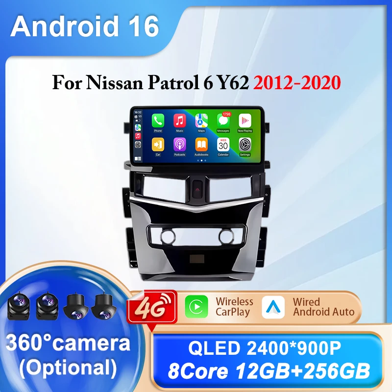 

Для Nissan Patrol 6 Y62 2012-2020 Автомобильный стерео радио GPS-навигация Мультимедийный видеоплеер Android 16 CarPlay Android Auto BT