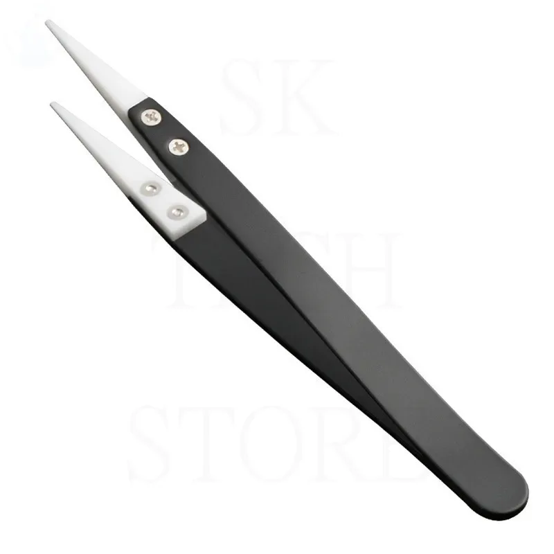 1pcs Ceramic Tweezers Straight Tip Electronic Soldering Anti-Static Reverse Acid Resistant Precision Chuck Ceramic Tweezers