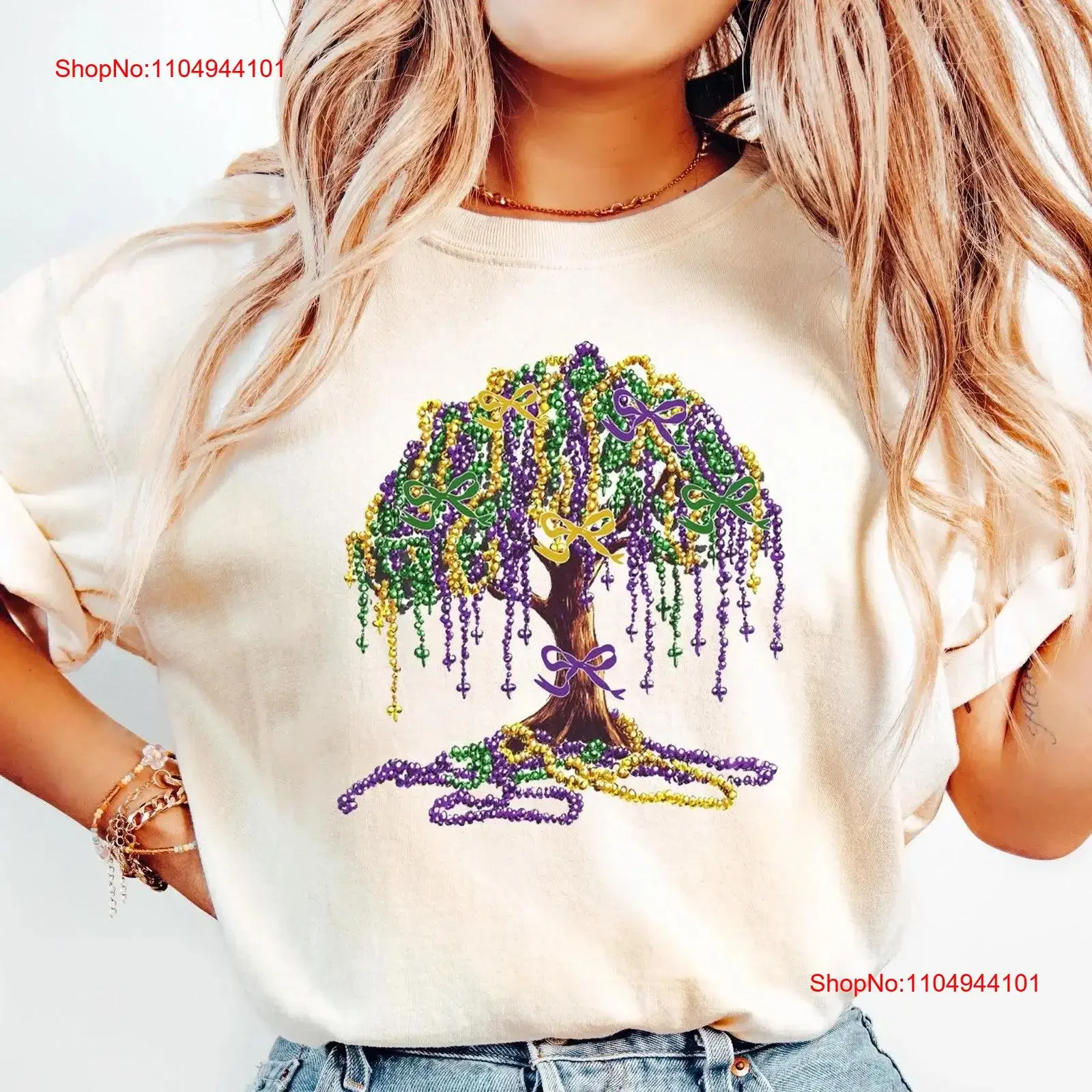 

Футболка Mardi Gras Coquette Tree с бусинами Фестиваль Луизианы, Новый Орлеан, карнавальный наряд с бантом, винтажный стираный дышащий растянутый наряд