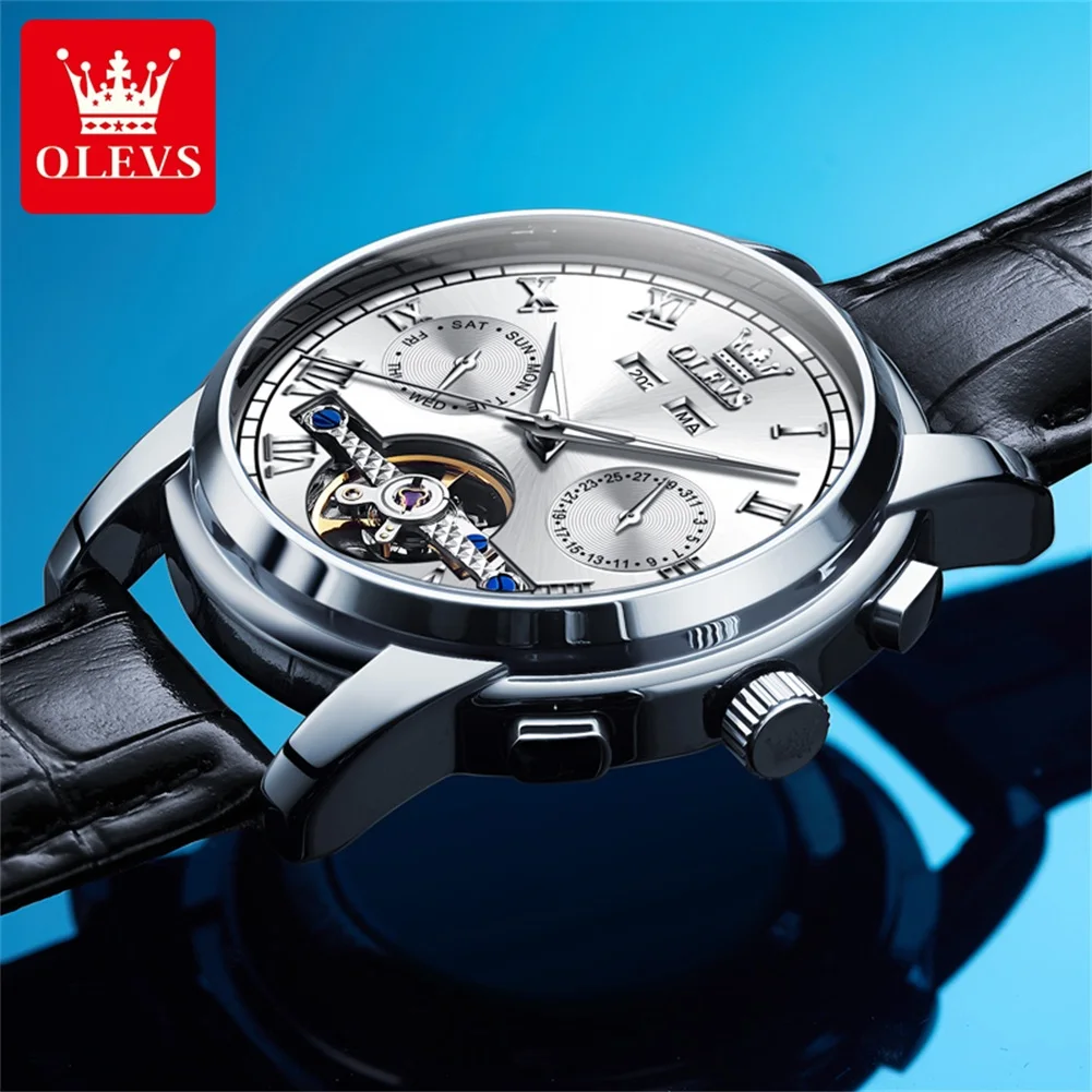 OLEVS 2024 New Automatic Men\'s Watches Fashion Skeleton Mechanical Wrist Watch for Men Luxury Multifunction Business Man Watch