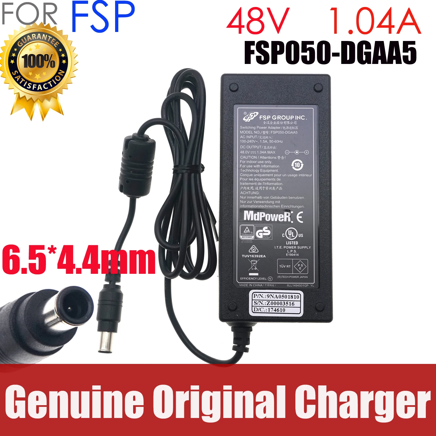 

Original FSP FSP050-DGAA5 50W 48V 1.04A Switching Power Adapter For DAHUA Video Recorder NVR Monitoring POE Charger