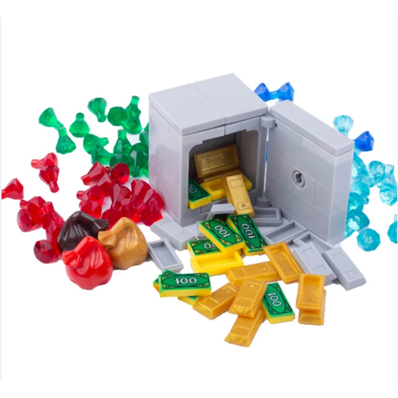 العالم الجوراسي الكنز الذهب الماس اللبنات القراصنة سفينة جوهرة صندوق الأمان الشكل مدينة اكسسوارات الطوب لعب للأطفال