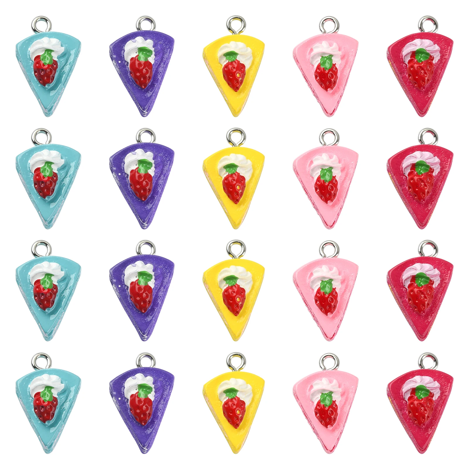 Pandahall 50Pcs 5 Color Resin Strawberry Cake Charms Triangle Cake Charms 3D Sweet Food Dessert Charms for Crafts Jewelry Making