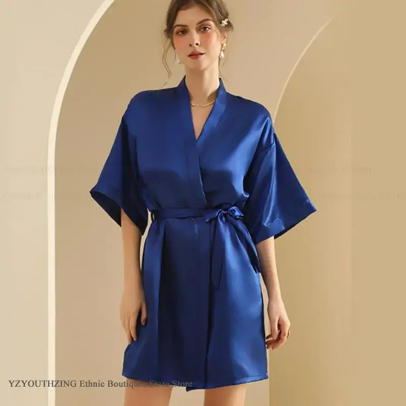

Spring Summer New Women's Robe Nightgown Sexy Half Sleeve Kimono Bathrobe Gown Loose Casual Silk Satin Home Dress Loungewear