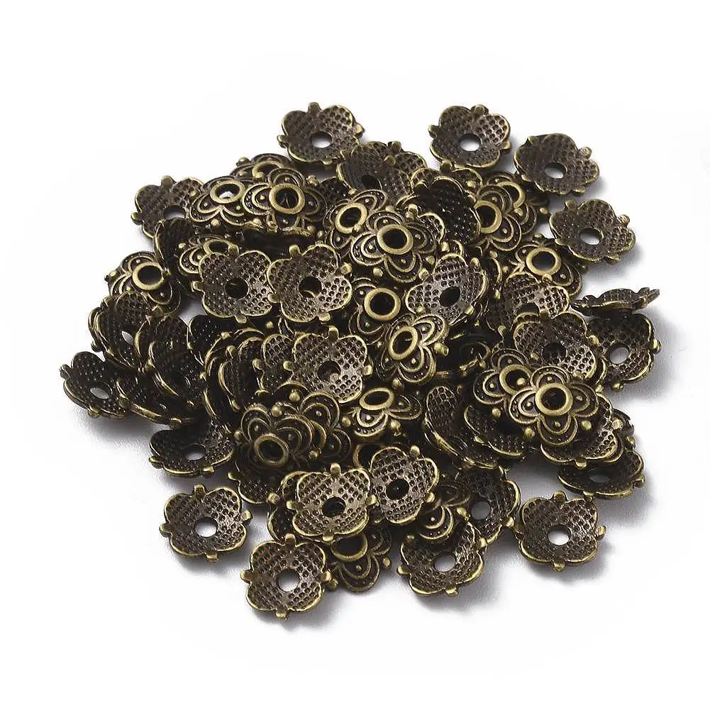 

100pcs 4-Petal Tibetan Style Alloy Bead Cap Flower for Making DIY Jewelry Necklace Bracelet Earring Supplies