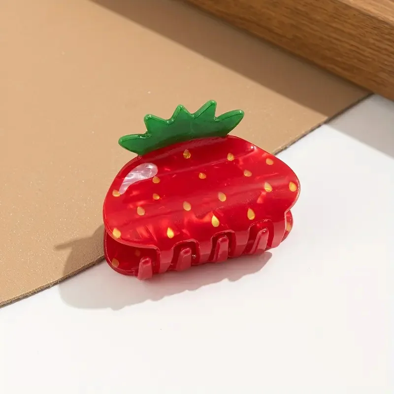 

Милая клубничная акриловая заколка для волос в форме акулы для женщин и девочек, модная заколка в виде крабов, фиксированный хвост, вечерние аксессуары для волос, инструмент