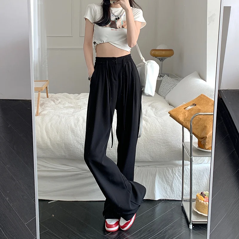 2023 Spring/Summer New Grey Temperament Wide Leg Pants High Waist Loose Slim and Versatile Casual Pants for Women