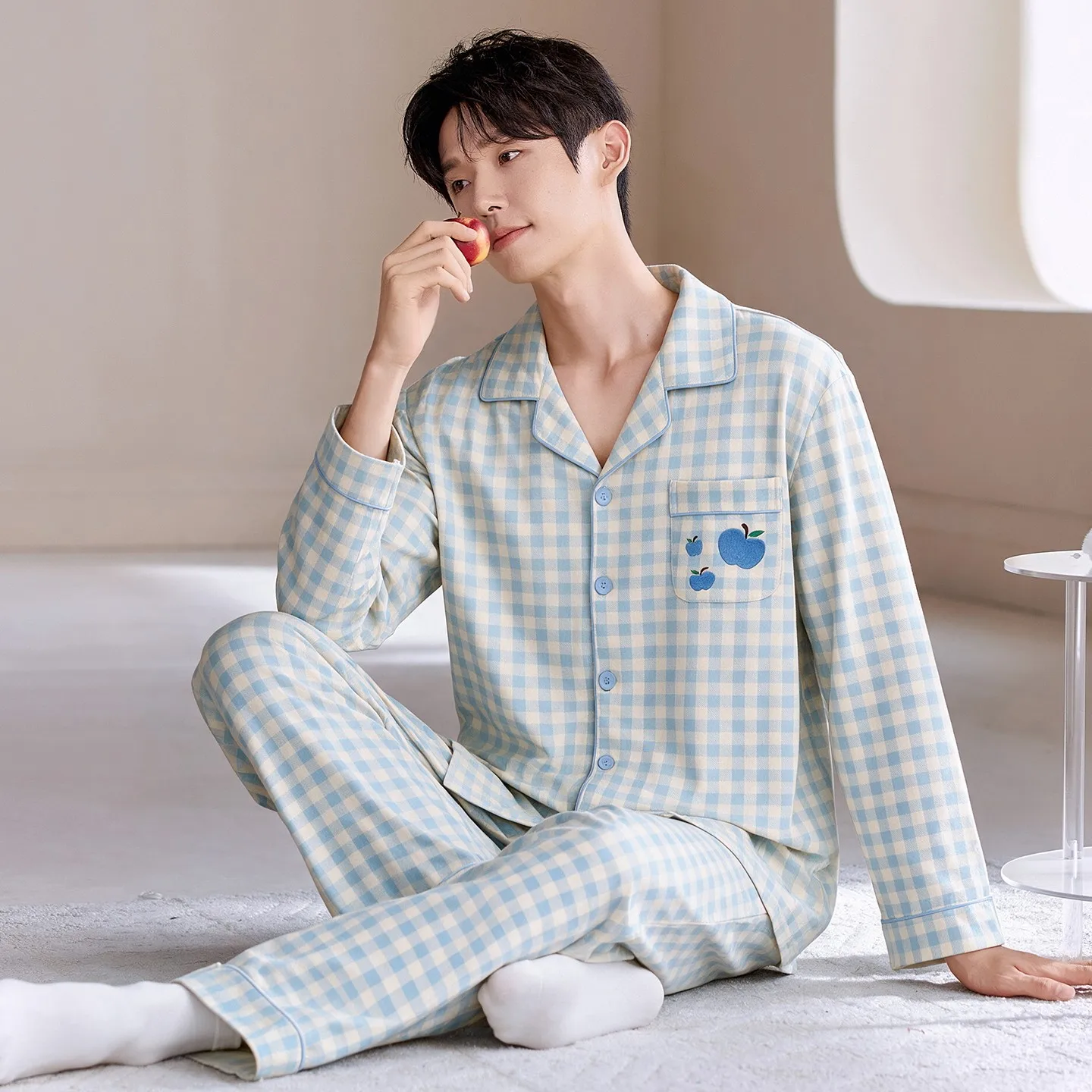 Striped Men's Cotton Pajamas Set Cardigan Loungewear Autumn and Spring Long Sleeves Nightwear Young Boy Casual Pijamas Hombre