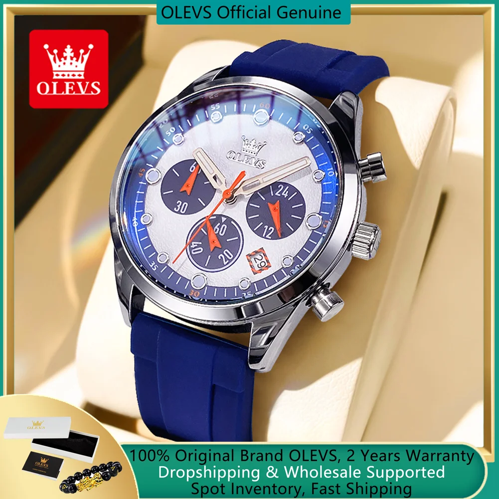 OLEVS Top Luxury Original Quartz Watch for Men Silicone Strap Chronograph Waterproof Men\'s Wrist Watch Fashion Elegant Man Watch