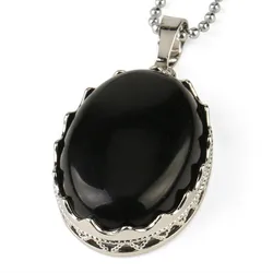 Natural Stone Crown Pendant for DIY Necklace Oval Cabochon Bead Healing Purple Crystal Pink Quartz Charm Women Female Jewelry