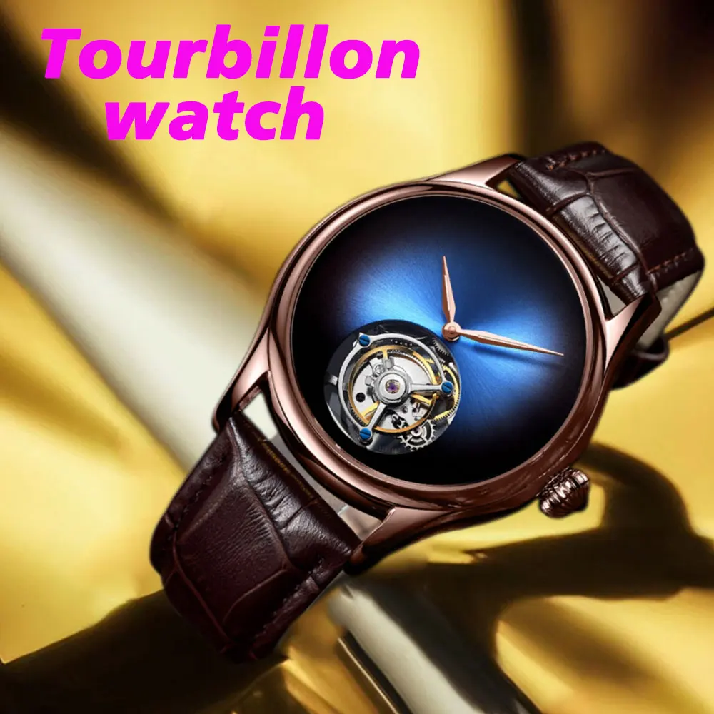 

Men's tourbillon watch, leopard eye sapphire glass dial, manual winding movement, men's waterproof rose gold mechanical watch