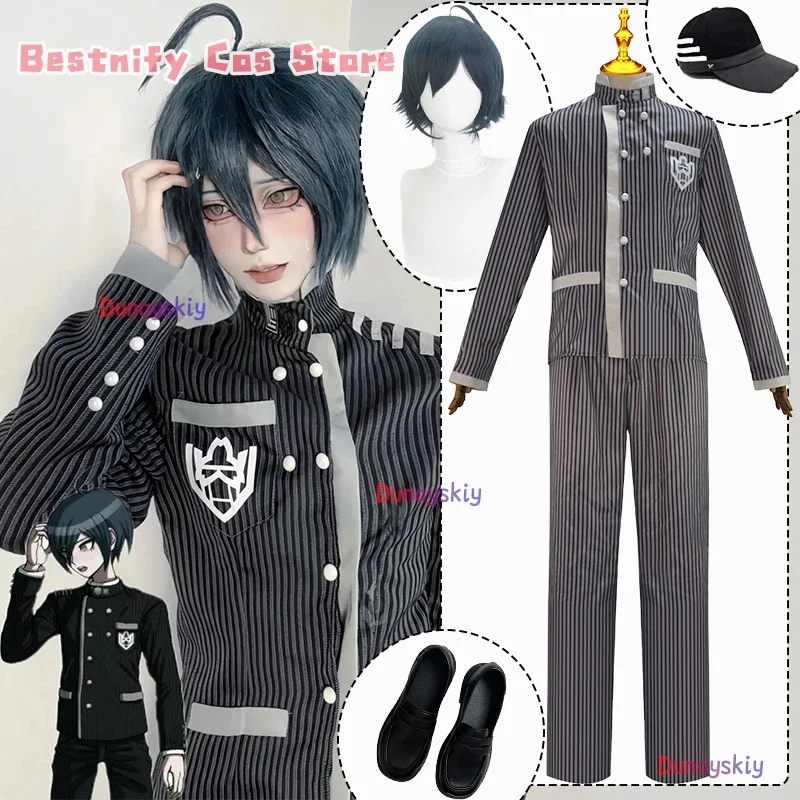 

CosplayAnime Danganronpa V3 Saihara Shuichi Detective Cosplay Costume Striped Jacket Trousers Uniform Anime Outfits Wig Hat Prop