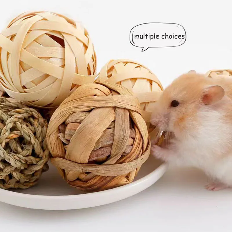 4/5 stücke Kauen geflochtenen Ball Meers chweinchen Kaninchen Hamster Kleintier spielen Haustier interaktive Kau spielzeug Naturrasen Ball Spaß Haustier Spielzeug – Detail 6