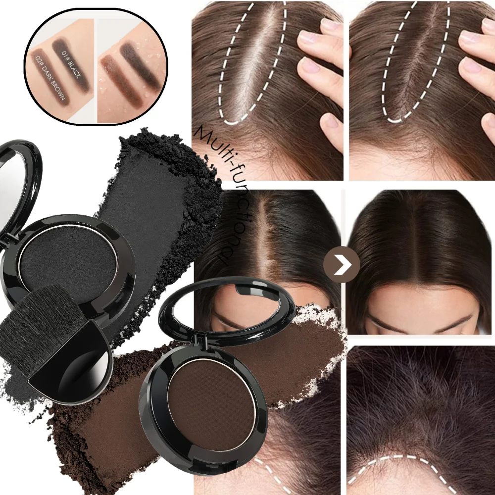 MLSMILE línea de cabello de dos colores + cubierta de polvo voluminizador gris y agregar volumen polvo para el cabello resistente al agua y con bloqueo de Color compacto