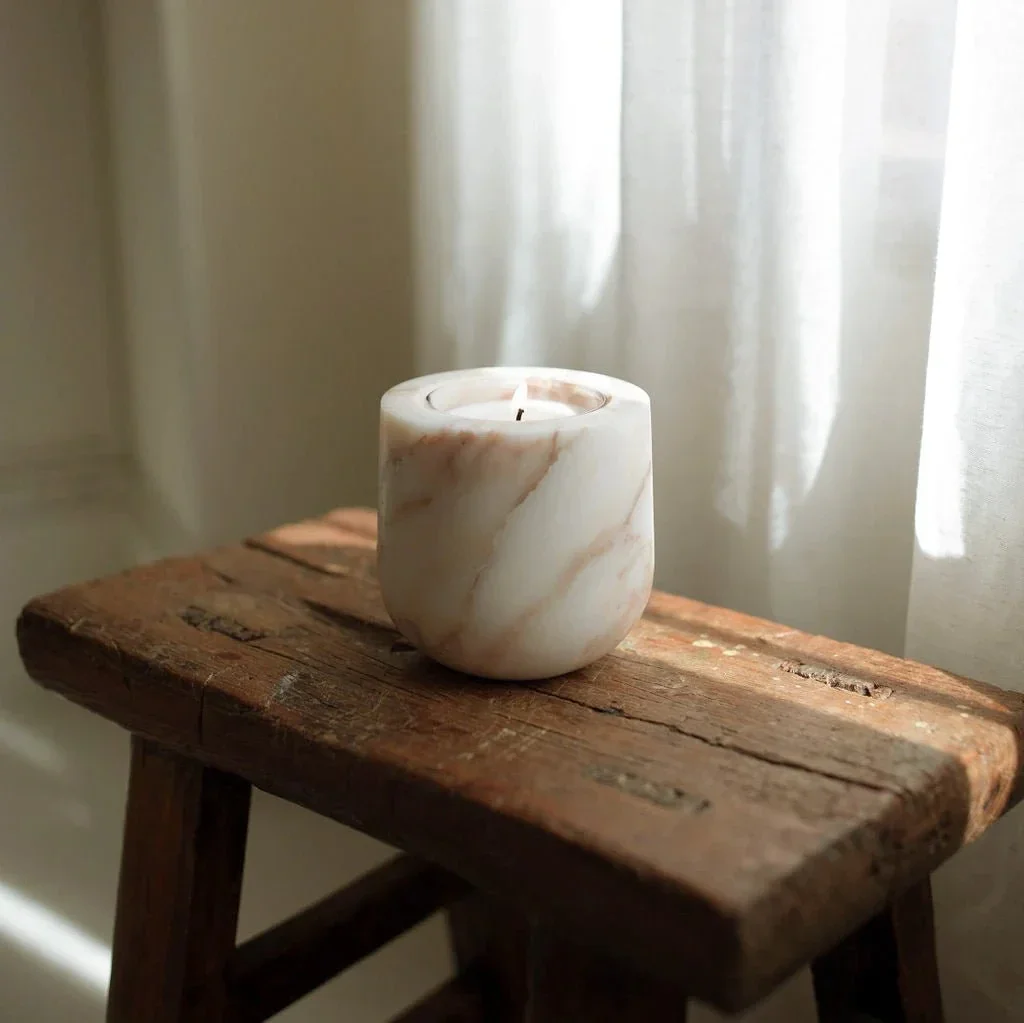 D12x12CM Calacatta Gold Marble Empty Jar with Glass Cup Candlestick Candle Holder Storage Stone Vessel