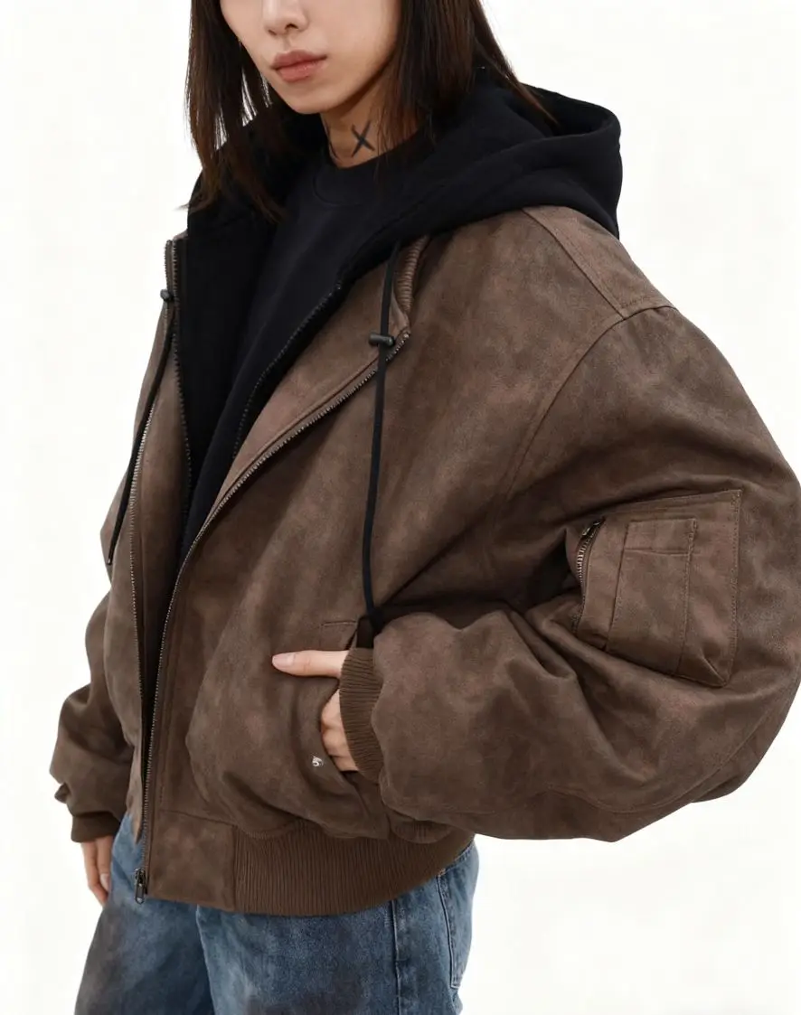 

Bomber Jackets Womens Jacket Pilot Fall Artistic Pleated Waistband Preppy Functional OL Panelled Professional Minimalist Ruffled