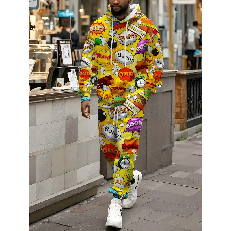 2025 New Trend Anime Pattern 3D Printed Hoodie Sports Pants Set Street Fashion Street Style Enthusiasts