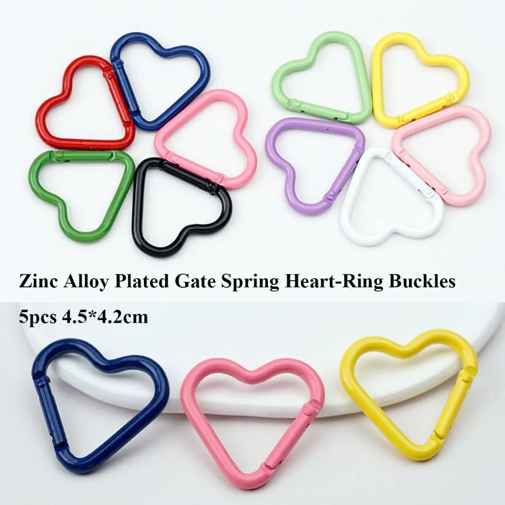 5pcs High Quality 4.5*4.2cm Spring Heart-Ring Buckles Multicolors Heart Shape Bag Belt Buckle Snap Clasp Clip Purses Handbags