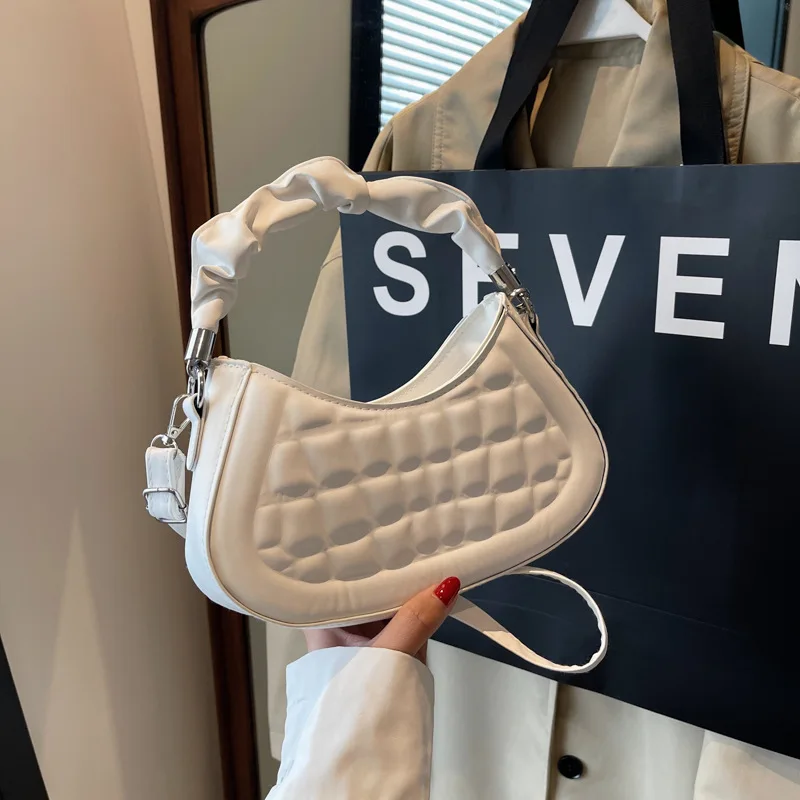 

2025 Summer Fresh Pleated Tote Bag Womens Stylish Solid Color Shoulder Crossbody Purse Minimalist Casual Office Handbag