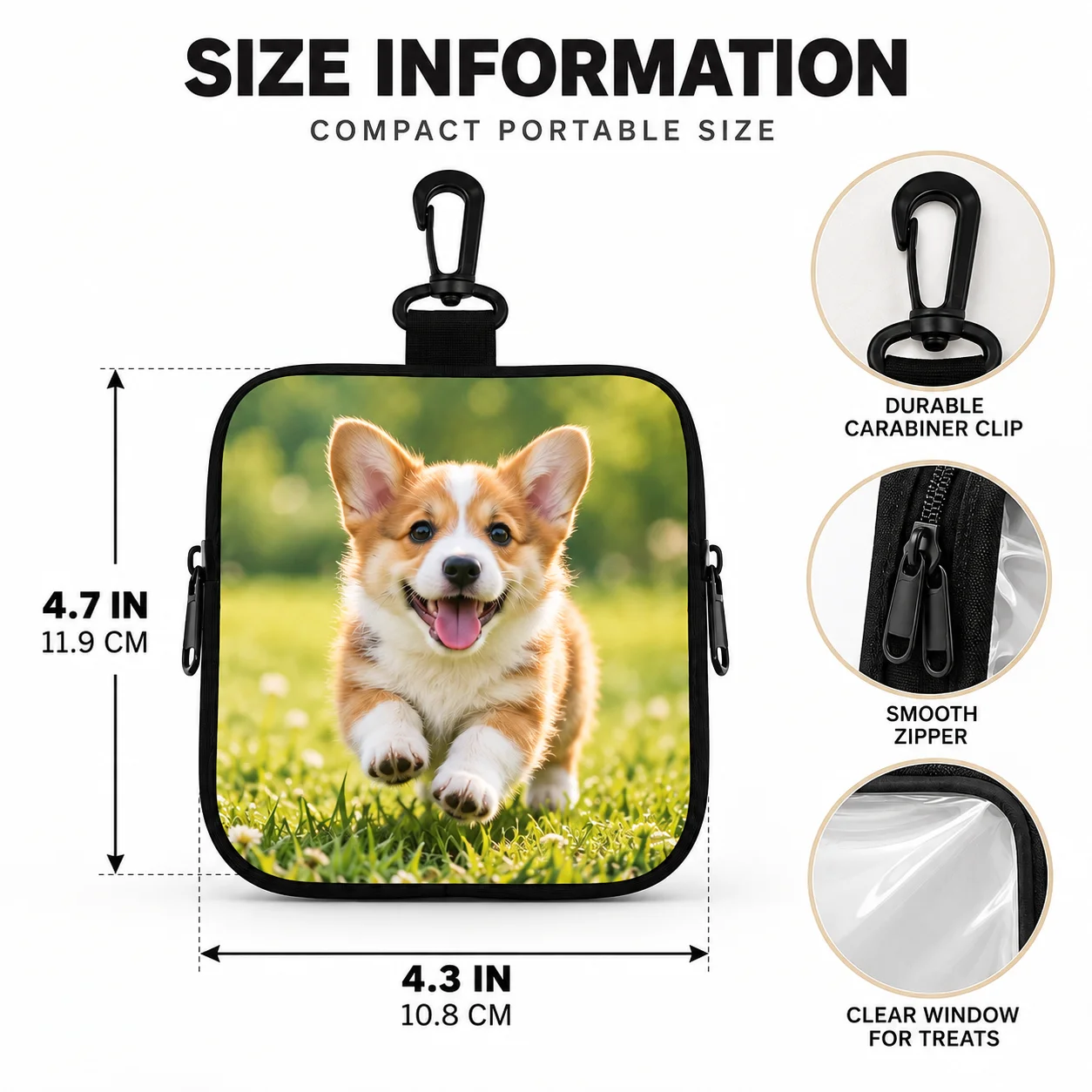 Personalized Dog Training Treat Bag Custom Pet Snack Pouch with Transparent Window Clip Hook Durable Oxford Fabric for Walk Trip