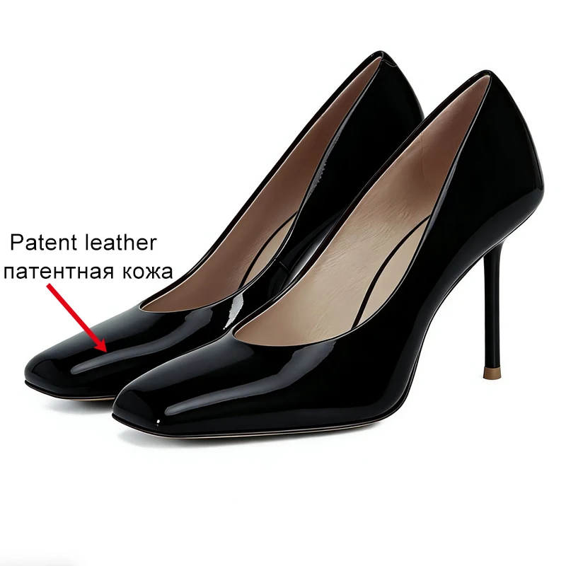 Women’s Real Leather High Heel Pumps - Square Toe Dress Shoes