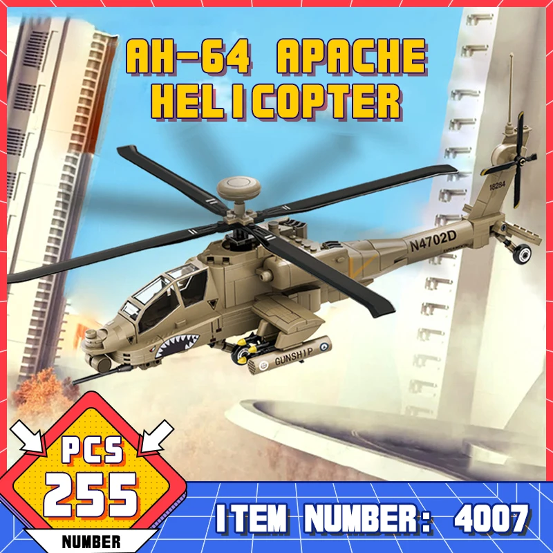 

WG4007 AH-64 Apache Helicopter Model Military Weapon Equipment Building Blocks Desktop ornaments Children Puzzle Toys Boy Gifts