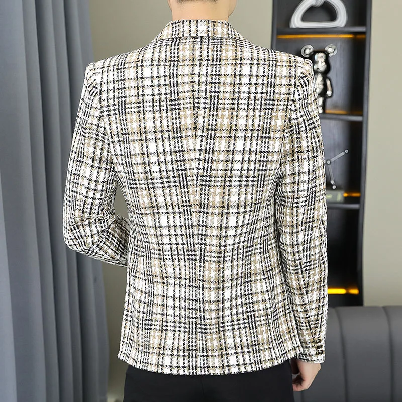 Blazer Men\'s Fashion Gentleman Business Outdoor Travel Plaid Slim-fit Korean Version of The Trend Handsome Youth Casual Blazer