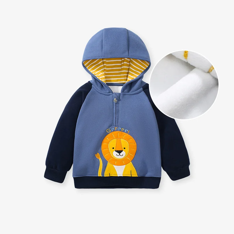 

Jumping Meters 2-7T Autumn Winter Boys Girls Hooded Sweatshirts With Tiger Applique Long Sleeve Children's Clothing Shirt