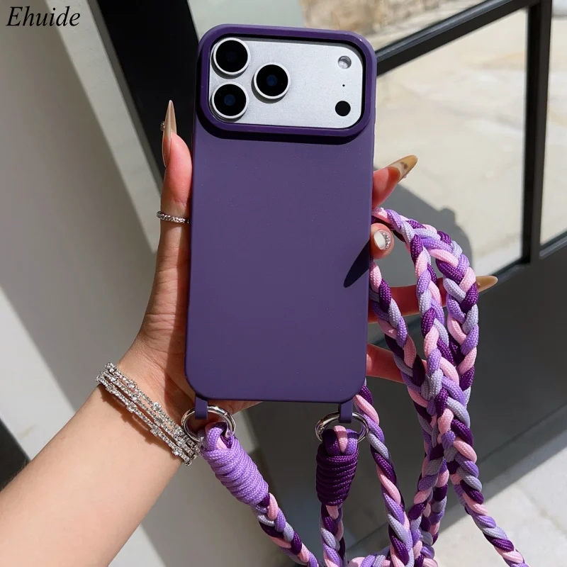 Modische Handyhülle mit Lanyard für iPhone 17 Pro Max 18 14 12 11 13 15 16 Plus Air, stoßfeste Candy Crossbody Halskordel, geflochtener Riemen, Schutzhülle – Detail 11