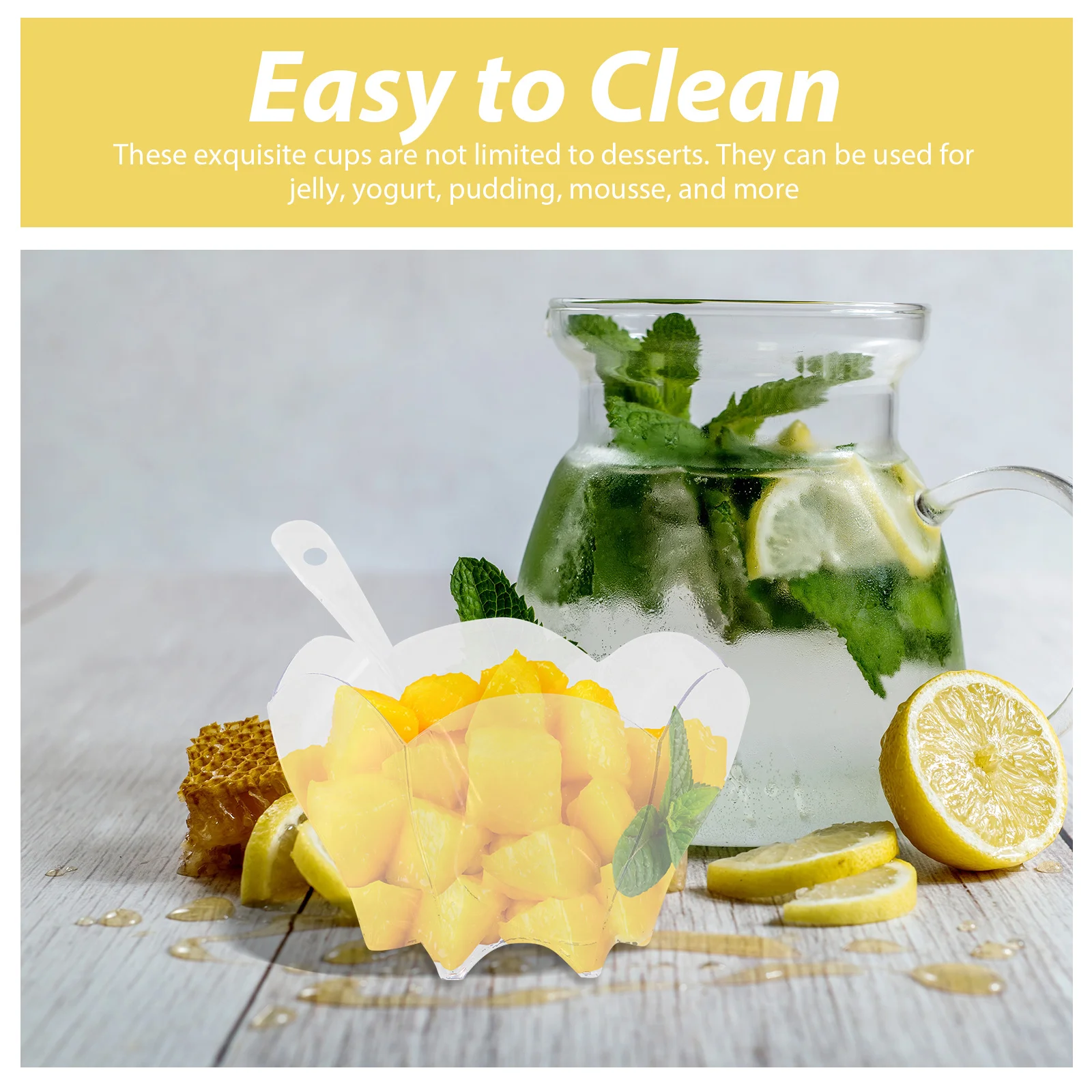 

50 set Dessert Cups With Spoons Plastic Small Tiramisu Mousse Pudding Portable Party Accessories Multi-Function Household Cake