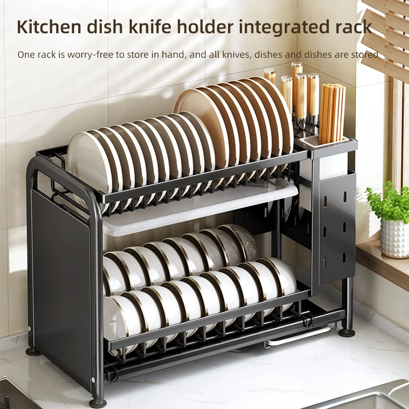 

2-layer Dish Drying Rack Multifunction Storage Organizers for Utensils Holder Kitchen Gadget Set Dishes Dryer Rack Stand Hanger