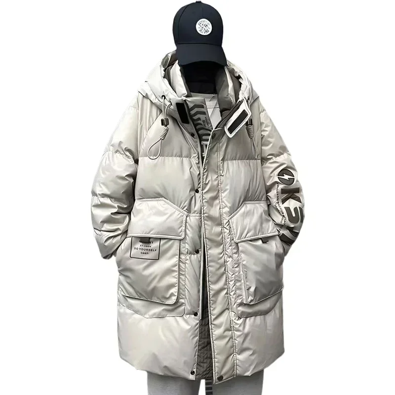 Winter Fashion Men's High-end Down Warmth Jacket No-wash Waterproof Mid-length Brand Handsome Thick Young White Duck Down Coat