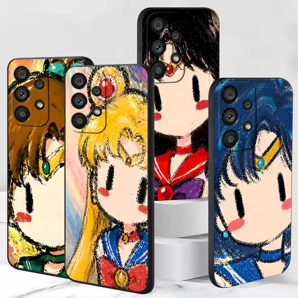 TPU Frosted Case for Samsung Galaxy A10 A10s A20 A20s A70s A06 A9 A7 A8 A04s A50s A5 Black Phone Cover Starry Sailor Moon Girl