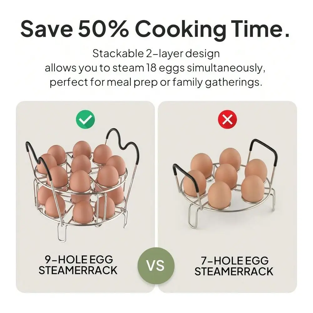 

Egg Steamer Rack Holds 18 Eggs With Handles, Stainless Steel Trivet Fits 6qt 8qt Pressure Cooker, 2In1 With Skewers For Grillin