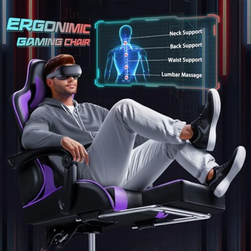 Gamingstoel Ergonomische computerstoel met voetsteun en massagelendensteun, in hoogte verstelbare videogamingstoel met 360° °   S